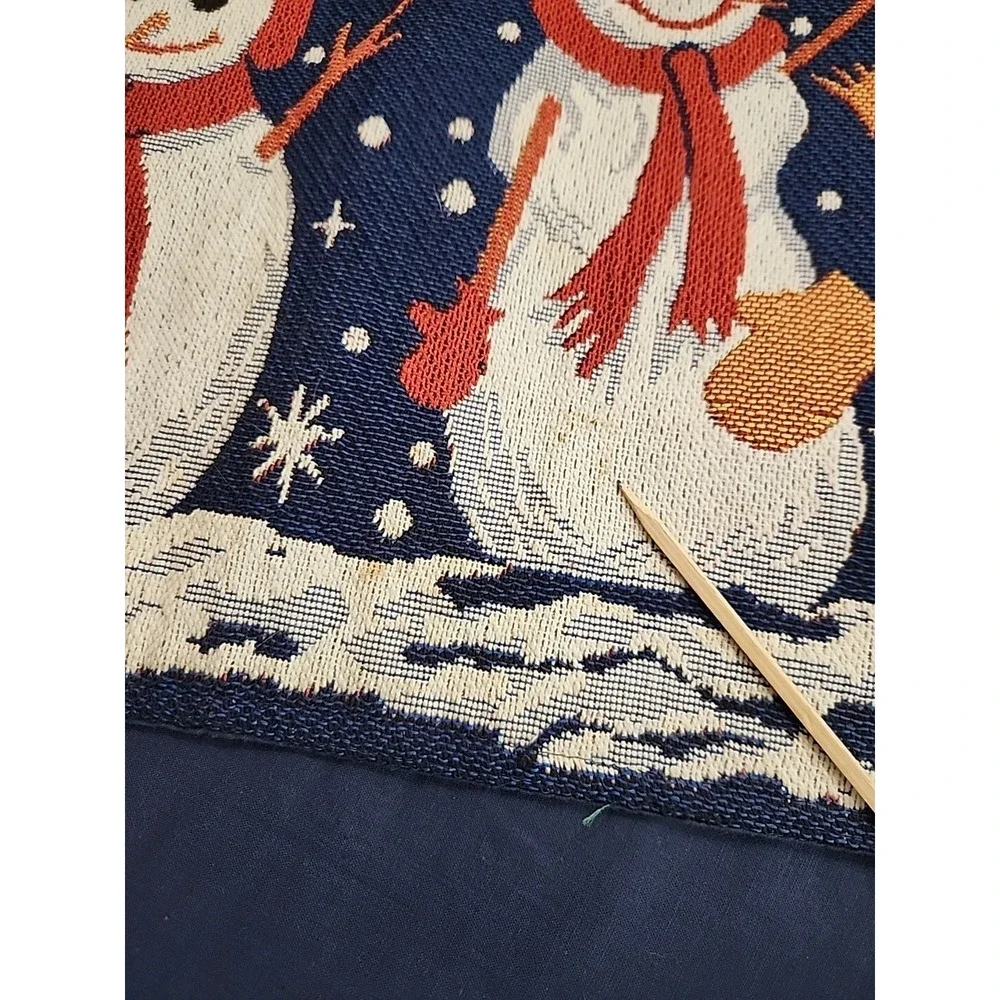 Christmas Tapestry Table Runner Snowman Winter Scene 72x13 Holiday Table Setting